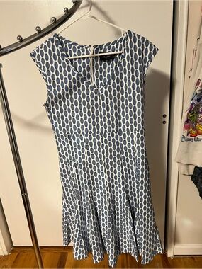 Just...Taylor Blue and White Cap-Sleeve Fit-and-Flare Dress